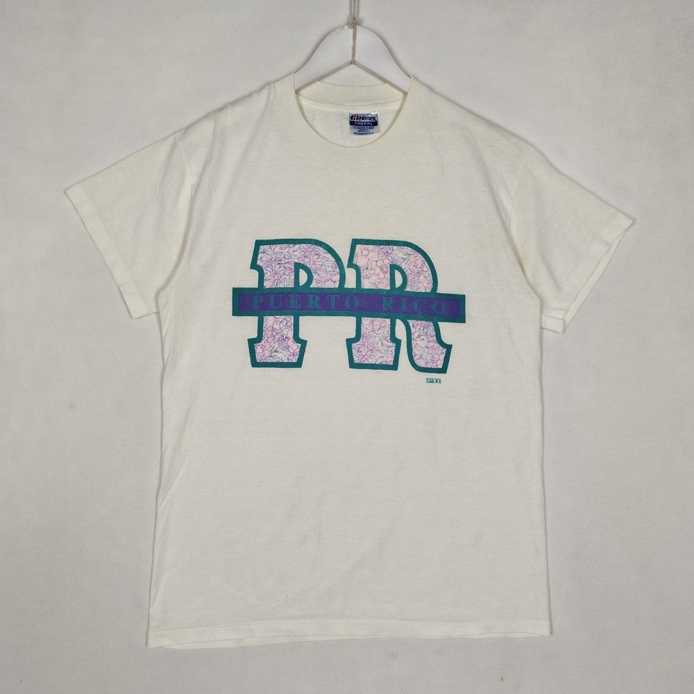 Vintage Hanes Puerto Rico Graphic T-Shirt Medium Made in USA 90s White Tee